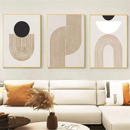Art du milieu du siècle en blocs et lignes : lot 3 toiles abstraites