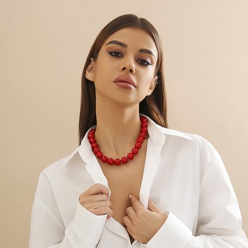 Black Red Pearl Necklace Gothic Beads Collar Choker Faux Pearl Strand Choker Boho Beads Necklace for Women2