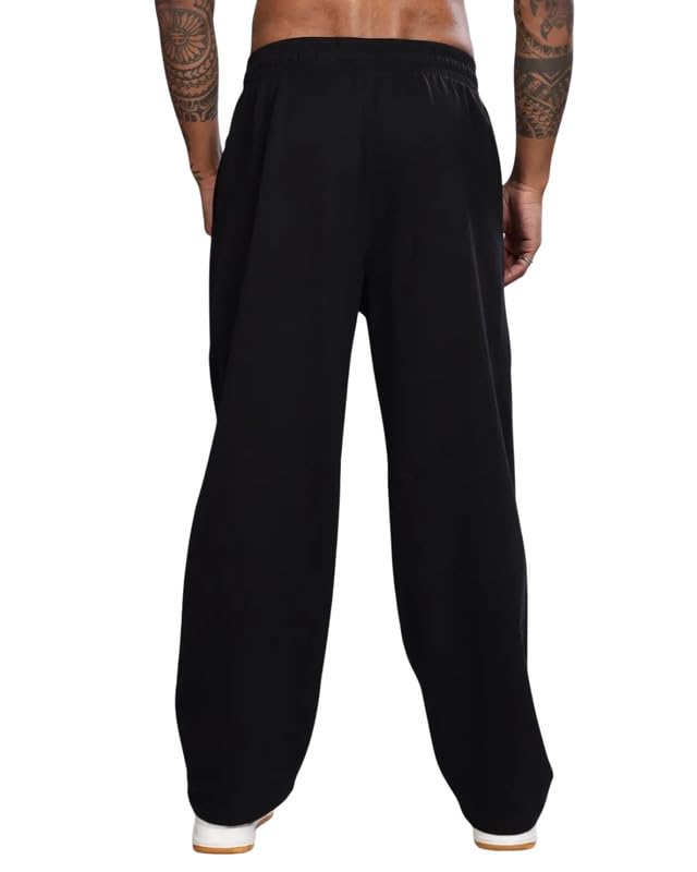 Image of Cotton Joggers with Blue Flame Print | Elastic Waist Track Pants | Casual Streetwear | Black Baggy Pants | Sweatpants for Gym Running and Lounge
