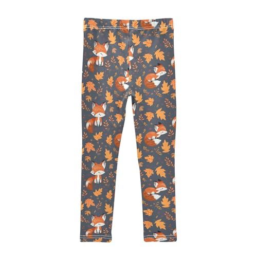Cute Fox Maple Leaf Girls Leggings Soft Stretch Workout Yoga Dance Pants for Kids Casual Tights2