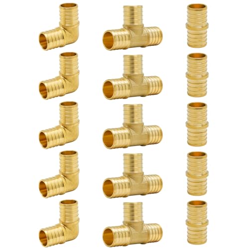 SUNGATOR 15-Pack 1 Inch PEX Fittings 5 Each Elbow Tee Coupling Pex Fittings 1 Inch Assortment