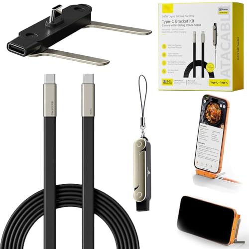 ENSFTF SIDEWAY Phone Charger 240W Silicone Cable with Detachable Stand - Universal Type-C 90 Angle 480Mbps Data Transfer Speed(balck)