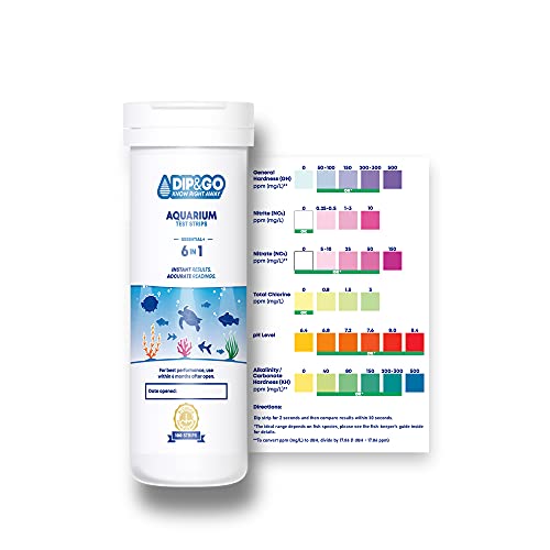 DIP & GO Aquarium Test Strips. Aquarium Water Test Kit. Range-Guided and Easy-to-Read, Color Corrected Results. Aquarium Test. (6-in-1)