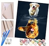 ToeTs Peinture par numéros Peindre par Nombre avec des 4 brosses Kits à Peinte Cadeau de Peinture à l'huile pour Adultes Enfants Chien de compagnie de croissance Golden Retriever 40x50cm