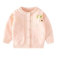 LUVCES Bébé Fille Cardigan en Tricot Joli Imprimé d'amour Coton Pull Cardigans Haut pour Tout-Petit Vêtements d'automne Hiver Noeud Rose 4-5 Ans