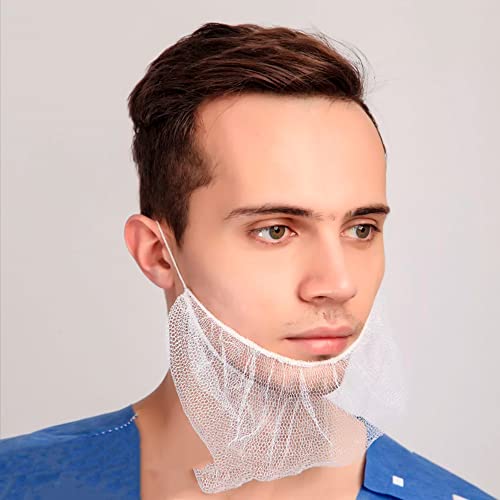 Amz Medical Supply Disposable Beard Nets For Men 19 X 9, White Kitchen Beard Guard For Restaurant 100 Pack, Nylon Beard Cover Protector, Breathable Beard Covers Nets For Cooking With Elastic Band #TOP4