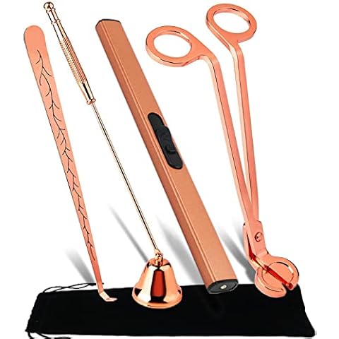 4 in 1 Candle Accessory Set, Candle Wick Trimmer, USB Electric Candle Lighter, Candle Snuffer Wick Cutter, Candle Wick Dipper with Storage Bag for Candle & Aromatherapy Lovers Gift Cover