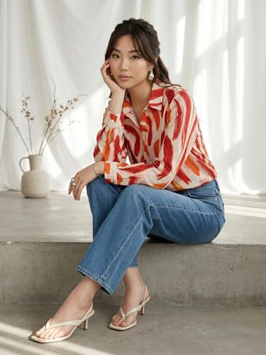Image of OOMPH! Women Abstract Printed Smart Casual Oversized Shirt | Trendy Printed Shirts | Fun Prints | Drop Shoulder Oversized Westernwear