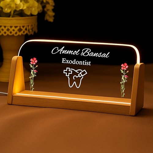 Image of Designation, Personalised LED Name Gifts, 3D Illusion Lamp Gift for Doctor,Teacher Office Laser Cut Material Acrylic Transparent (Exodontist Table Lamp)