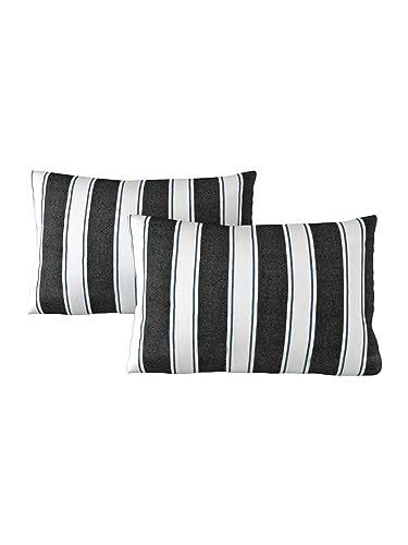 Image of 180 TC Pillow Cover Set of 2 | Pillow Cover Cotton 100% | Pillow Cover Set of 2 King Size | Wrinkle Free & Fade Resistance | Striped Pattern | Standard Size | All Season Use (Black & White)