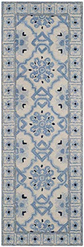 Safavieh Bella Collection 2'3" X 7' Ivory/Blue Bel155A Handmade Premium Wool & Viscose Runner Rug #TOP11