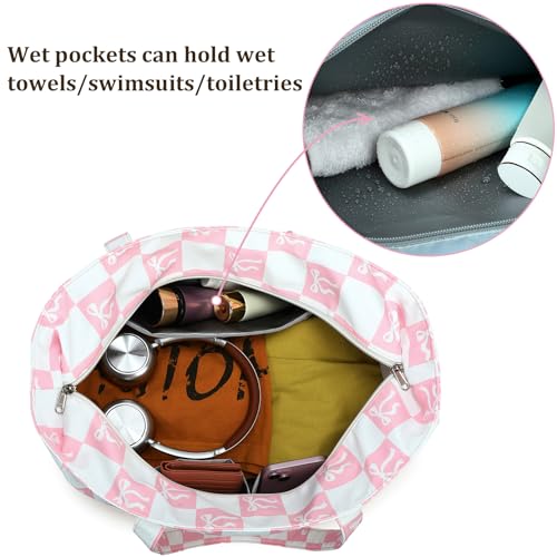 Image of LEDAOU Large Beach Bag Women Waterproof Sandproof Zipper Beach Tote Pool Bag for Swim Gym Grocery Travel with Wet Pocket