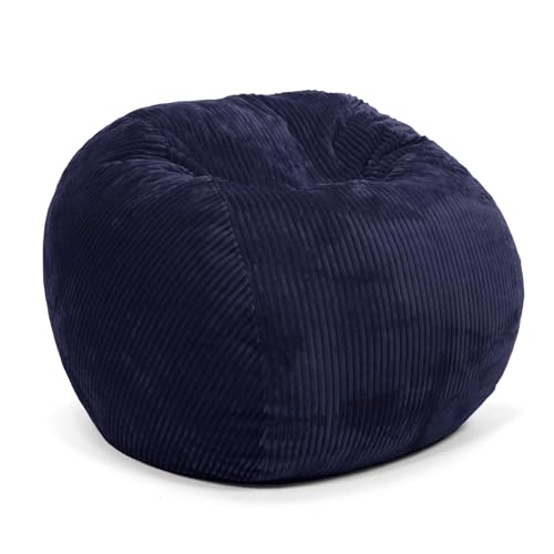 CordaRoys Plush Bean Bag - Convertible Bean Bag Chair - Machine-Washable Plush Fabric Cover - for Basement Living Room Game Room Dorm & More - Queen Size - Indigo | Made in The USA