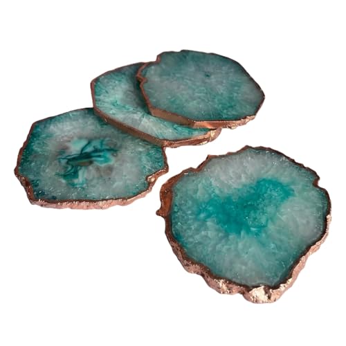 Image of Natural Agate Stone Tea Coasters Set | Premium Stone Coasters for Tea, Coffee & Glass | Heat Resistant Coasters for Dining Table, Office Desk & Home Decor | Pack of 4 | Color -Green