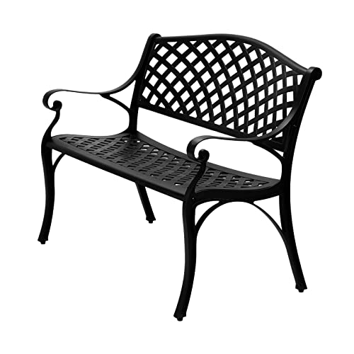 Vingli 40.5" Patio Garden Bench, Anti- Rust Cast Wrought Iron Cast Aluminum Frame For Outdoor Path Yard Lawn Work Entryway Decor Deck, Black #TOP6