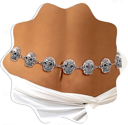 CanB Skull Waist Chain Halloween Belly Chain Silver Belt Chain Punk Waist Chain Belt Waist Body Chain for Women