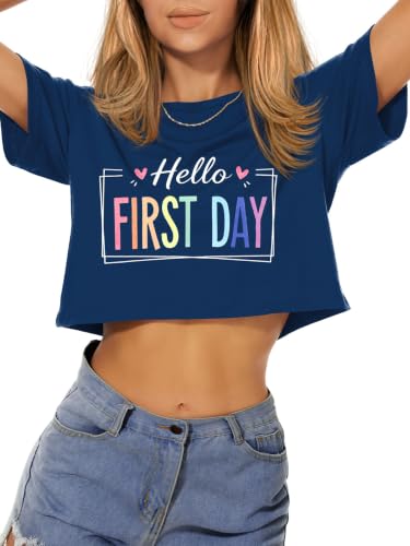 Image of Womens Crop Tops Summer Short Sleeve Round Neck T-Shirts Loose Fit Blouse