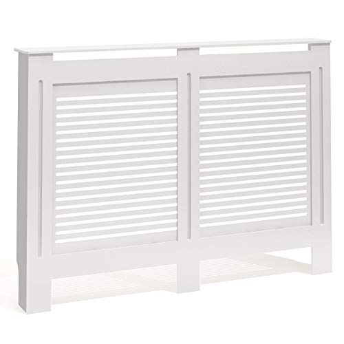 LITTLE TREE Cubrerradiador blanco, tablero DM, diseño moderno vertical, Listones, Large