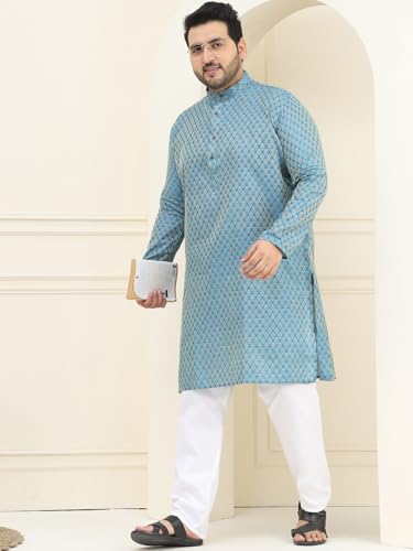 Image of SOJANYA Plus (Since 1958) Men's Cotton Linen Foil Printed Only Long Kurta