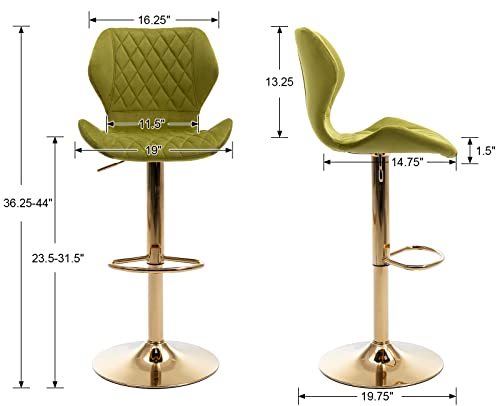 Cimota Velvet Bar Stools Set Of 4 Adjustable Height Bar Chairs With Back Modern Swivel Barstools For Kitchen/Home Bar/Dining Room/Office, (23.6 To 31.5 Inch/Gold Base/Green) #TOP2
