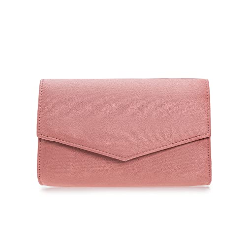 IXEBELLA Women Evening Bag Dressy Clutch Handbag Faux Suede Purse for Wedding (Dusty Rose)
