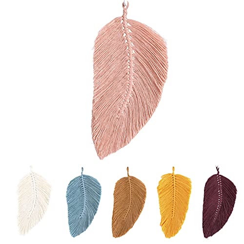 Tuelaly Large Macrame Wall Hanging Boho Feather Wall Decor Farmhouse Rustic Decor For Bedroom, Living Room, Entryway - Handmade Woven Workmanship Pink #TOP26