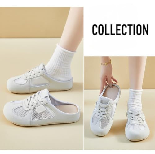 Backless Mule Sneakers for Women Wide Tennis & Racquet Sport Shoes Slip On House Slippers Breathable Mesh Lightweight Leather No-slip Platform Cute Casual Lace-up Comfort Walking Slides Indoor Outdoor2