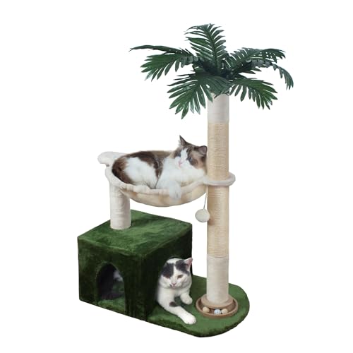 Fantasreen Arbre à Chat 95 cm avec Grand Hamac en métal, Griffoir pour Chats D'intérieur avec condo, Balles pour Aire de Jeux et Balle Rebondissante, Vert...