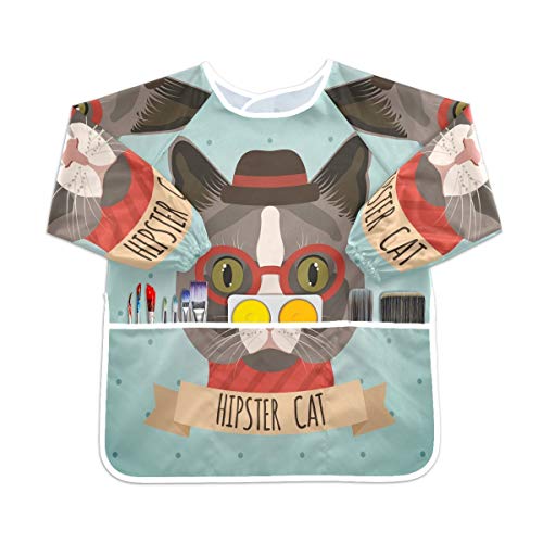かわいい猫の子猫幼児用キッズスモック子供用防水エプロンアートペインティングスモックよだれかけ3ポケット付き