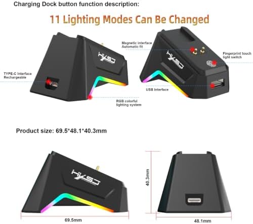 TukeSM Three-Mode Charging seat Wireless Mouse RGB Backlight 12000dpi Silent Game Mouse Wireless (PRO Black Three-Mode, Charging.) — view 6