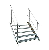 6 Stufen Stahltreppe mit beidseitigem Geländer/Breite 100 cm Geschosshöhe 90-120cm / Robuste Außentreppe/Wangentreppe/Stabile Industrietreppe für den Außenbereich/Inklusive Zubehör