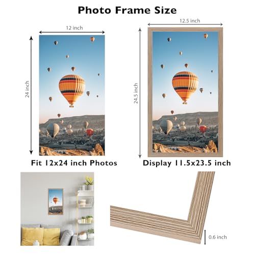 Image of JCJMY 12x24 Picture Frame Rustic Brown for Wall Hanging, Wall Mounting Horizontally or Vertically, 12 x 24 Wall Gallery Poster Photo Frame with Shatter Resistant Plexiglass, Rustic Brown