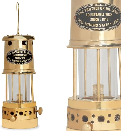 Lampada a olio vintage in ottone, 19 cm, lanterna di sicurezza per minatori di carbone con stoppino regolabile, lampada a cherosene nautica antica per casa, ufficio, arredamento rustico e