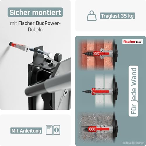 Borgen Fahrrad Wandhalterung Schwenkbar bis 35kg - Platzsparende Fahrradhalterung Wand Vertikal - Inkl. Fischer DuoPower Dübel zur stabilen Montage - Plastikfreie Verpackung, hochwertige Materialien