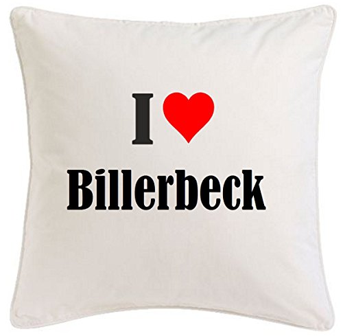 Reifen-Markt Kissenbezug I Love Billerbeck 40cmx40cm aus Mikrofaser geschmackvolle Dekoration für jedes Wohnzimmer oder Schlafzimmer in Weiß mit Reißverschluss