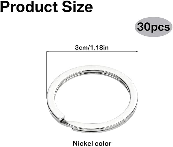 30pcs Key Rings Assortment,Flat Key Ring 30mm Dia, Metal Split Rings Stainless Steel Heavy Duty Keys Ring Hoop for Keys Organization,for Keychain Dog Pet Collar Tag DIY Craft CarKey - 2
