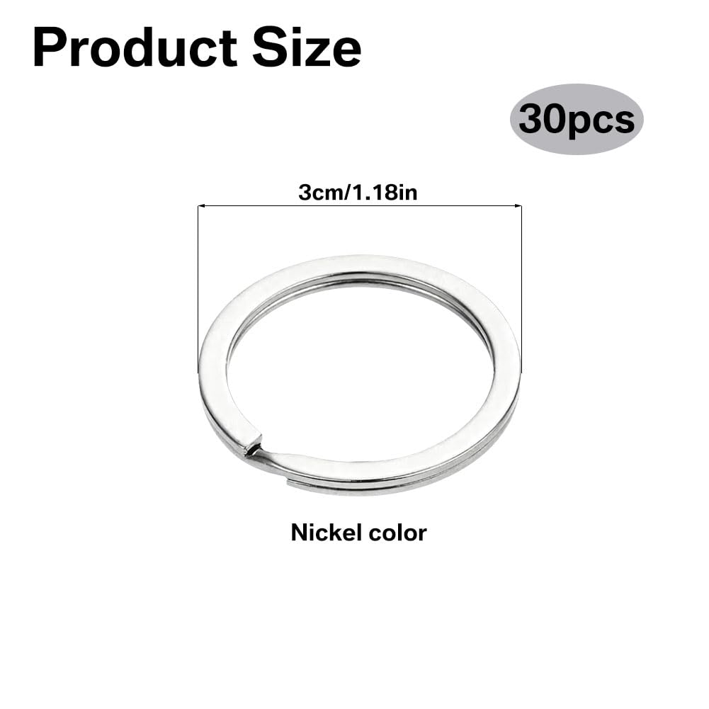 30pcs Key Rings Assortment,Flat Key Ring 30mm Dia, Metal Split Rings Stainless Steel Heavy Duty Keys Ring Hoop for Keys Organization,for Keychain Dog Pet Collar Tag DIY Craft CarKey — view 2