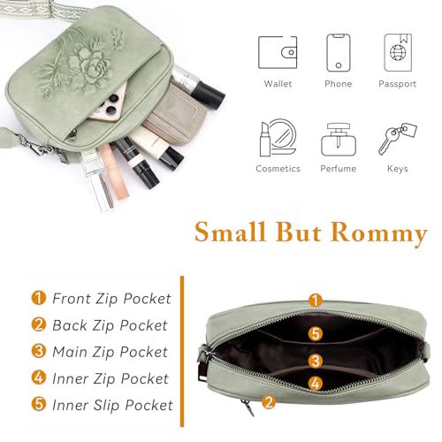 Image of Small Crossbody Purses for Women, Trendy Vegan Leather Crossbody Bag Embossed Travel Shoulder Handbags with Wide Strap