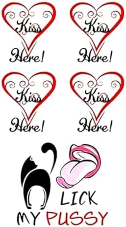 Tattoo Tech, 2 Sheets Large Temporary Tattoo, Adult Art Design Temporary Tattoos, Lasts 1-2 Weeks, Waterproof, Realistic Look, No Adhesive, No Reflection (Honymoon Heart Kiss Here Design)