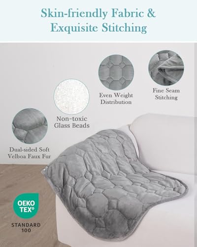 Topblan Weighted Lap Blanket 7lbs for Adults, Small Weighted Blanket Throw for Napping, Relaxation, Calming and Travel, Skin Friendly & Machine Washable for All-Season Sleeping, Grey 24x29 inches