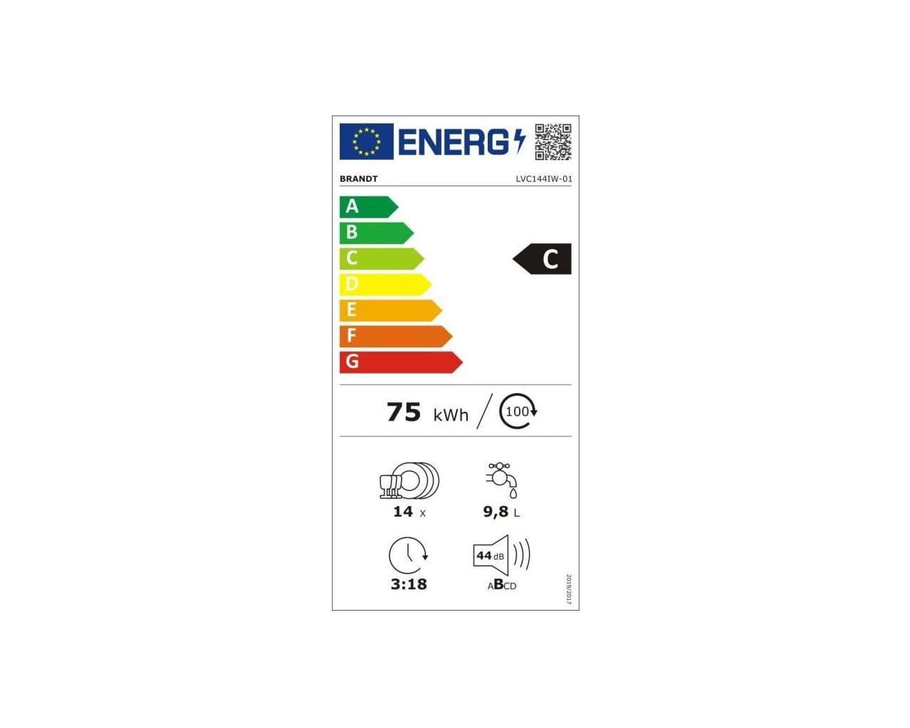 Lave-vaisselle pose libre BRANDT LVC144IW 14 couverts Induction L60cm 44dB Blanc
