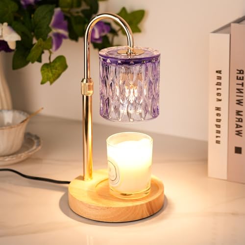 HAIDOLIANG Candle Warmer Lamp with Timer and Dimmer Height and Brightness Adjustable Glass Electric Wax Warmer with 2 Bulbs for Women Mom Gifts Home Decor for Scented Jar Candles (Purple)
