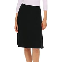 Womens Basic Plain Thin Lightweight Stretchy Ribbed Knit Knee Length A-Line Skirt