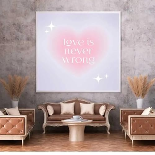 Toile cœur rose 55x55 cm avec cadre tableau abstrait de chambre