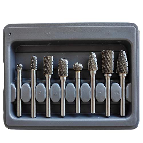 8pc Carbide rotary burr set, Die Grinder Bits for Metal, Tungsten carbide burr for woodcarving, engraving, drilling (1/4