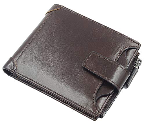 Preisvergleich Produktbild Männer Geldbörse, TiaDoo Ausgezeichnete Retro Ultradünn Ledergeldbörse Geldbeutel Echtem Horizontale Stil Echtes Minimalistischen Bifold 13 Karten Slot Multifunktions Zip Münzfach, Braun