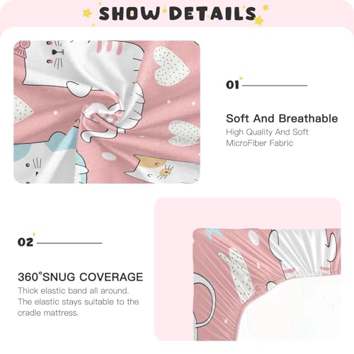 Image of Cute Cat Crib Sheets Stretchy Portable Sheets for Baby Toddler Breathable Soft Crib Mattress Sheet for Girls Boys