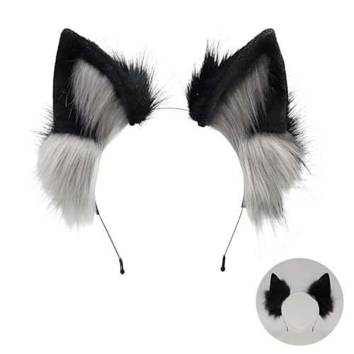 Snhauxinfa Wolf Ohren Wolfsohren Fuchs Kinder Halloween Erwachsene Damen für Wolfsohren Ears Haarreif Cosplay Schwanz Kostümzubehör Realistischer Sexy Tierohren