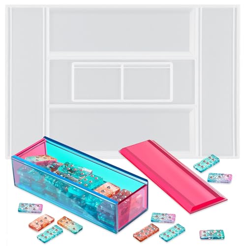 Dominoes Storage Box Resin Mold Silicone Epoxy Resin Mold Domino Molds Domino Box Jewelry Storage Case Epoxy Resins Casting for DIY Craft Tool Jewelry Home Decoration Dominos Game Silicone