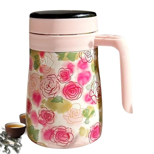 Jarra de café al vacío y tetera aislada floral con práctico infusor extraíble para agua caliente 2